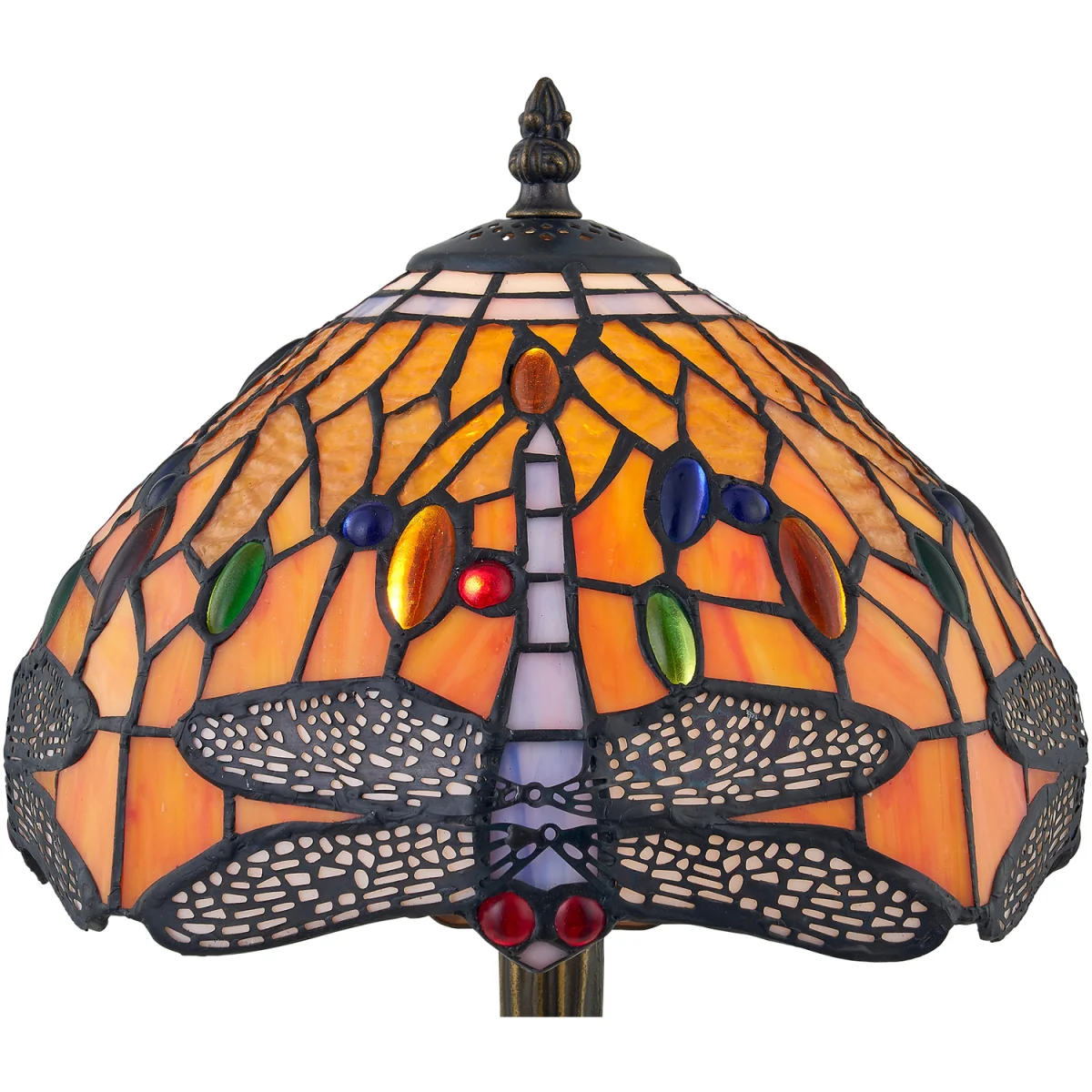 Chaplin Table Lamp With Shade - Antique Brass Plate And Tiffany Decorated Glass – image 3