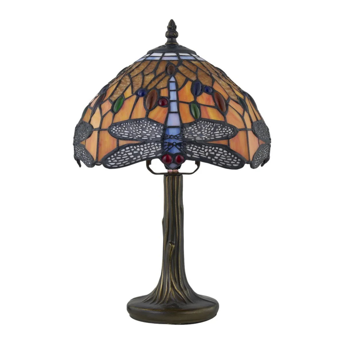 Chaplin Table Lamp With Shade - Antique Brass Plate And Tiffany Decorated Glass – image 4