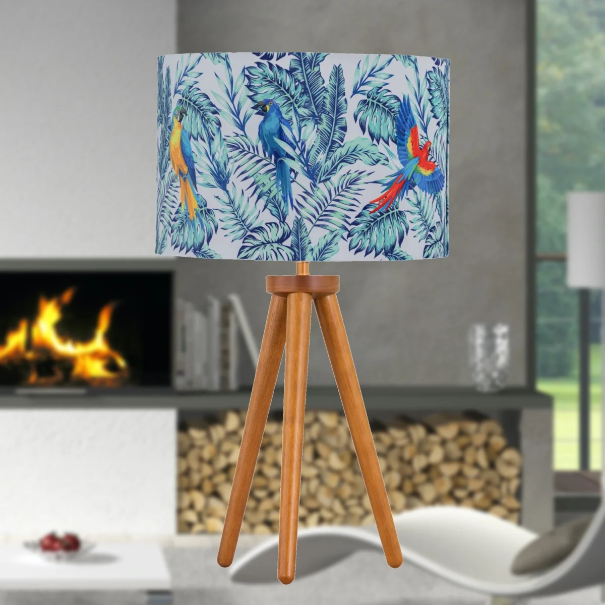 First Choice Lighting Voyage Table Lamp With Shade - Dark Oak Wood And Parrot Velvet Digital Print – image 3