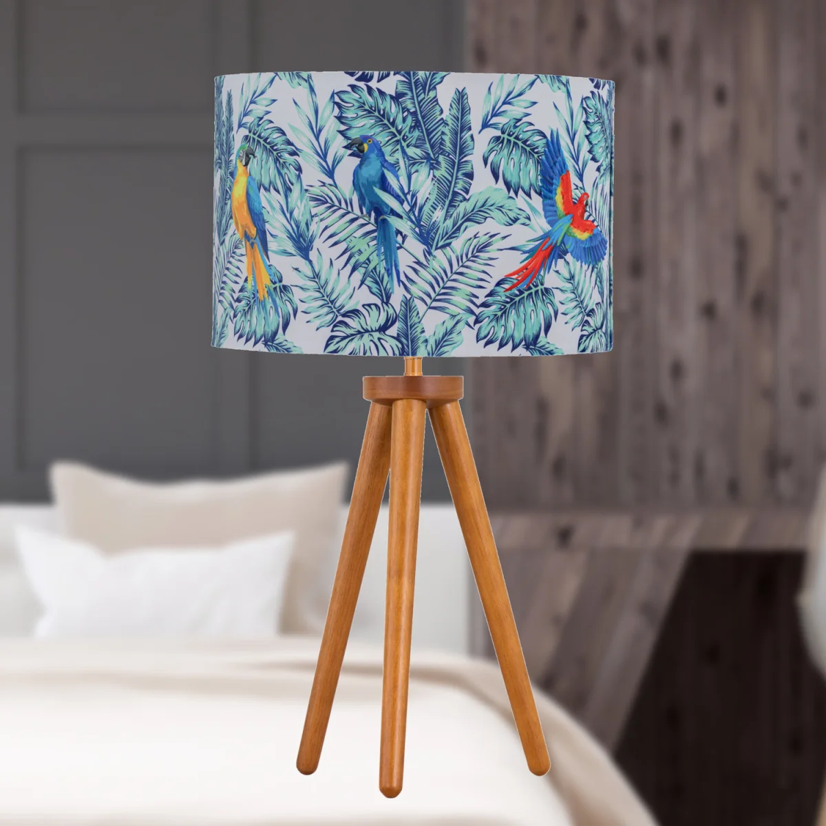 First Choice Lighting Voyage Table Lamp With Shade - Dark Oak Wood And Parrot Velvet Digital Print – image 4