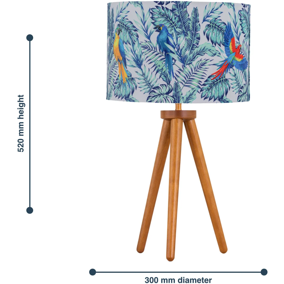 First Choice Lighting Voyage Table Lamp With Shade - Dark Oak Wood And Parrot Velvet Digital Print – image 5