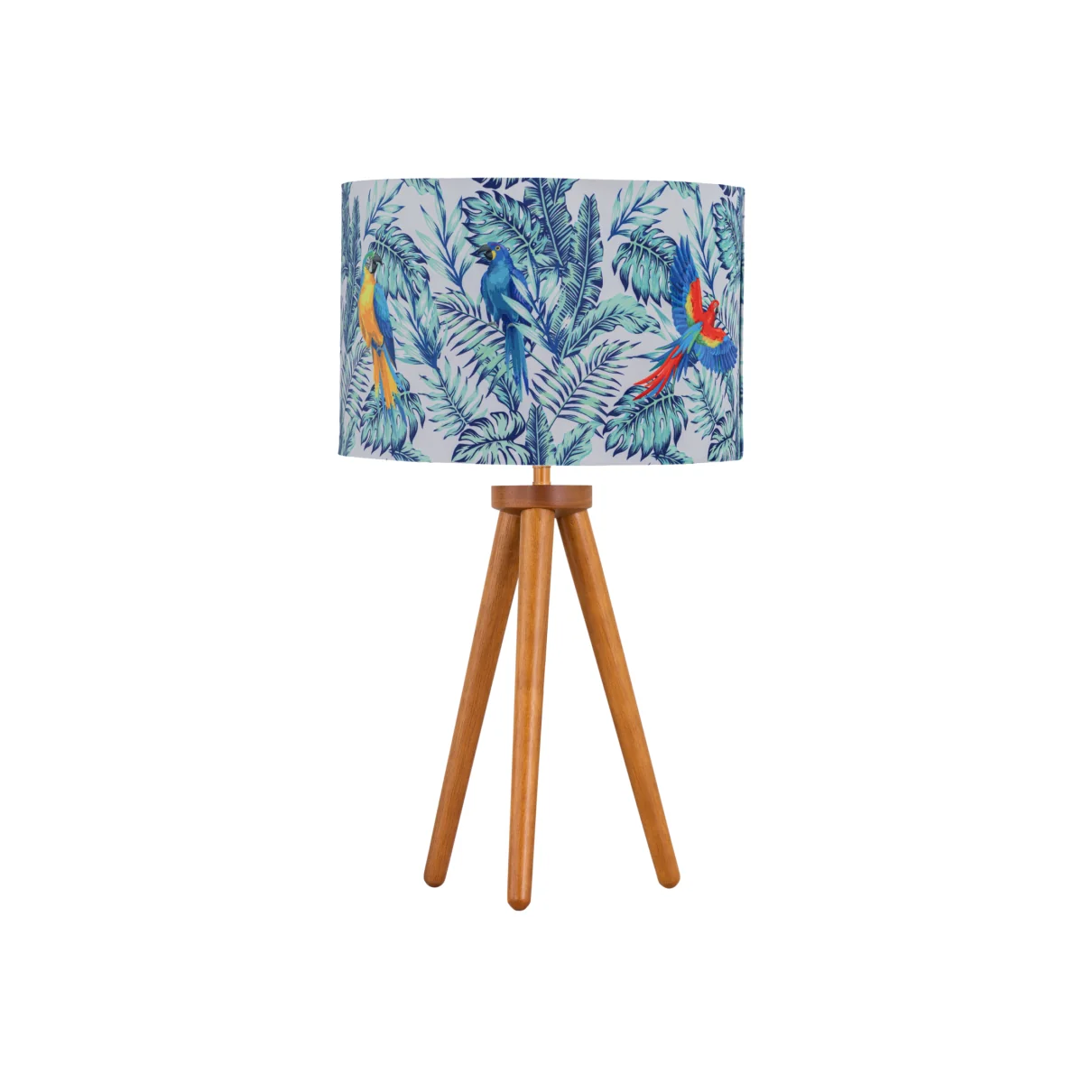 First Choice Lighting Voyage Table Lamp With Shade - Dark Oak Wood And Parrot Velvet Digital Print – image 1