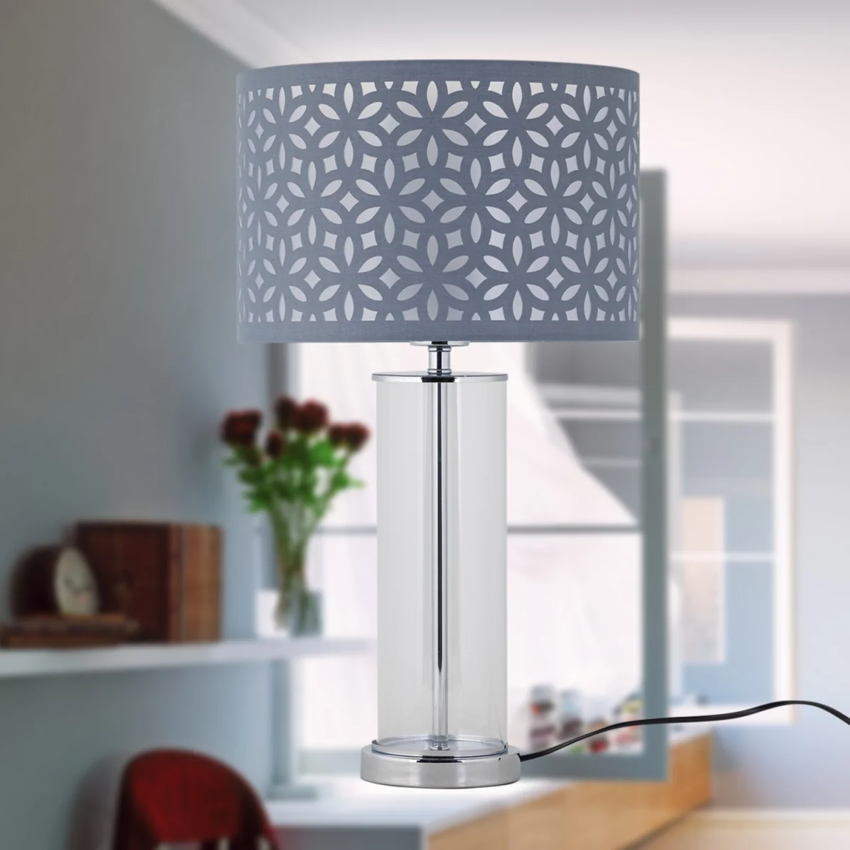 Aura Chrome With Glass Column Table Lamp Base - Chrome – image 5