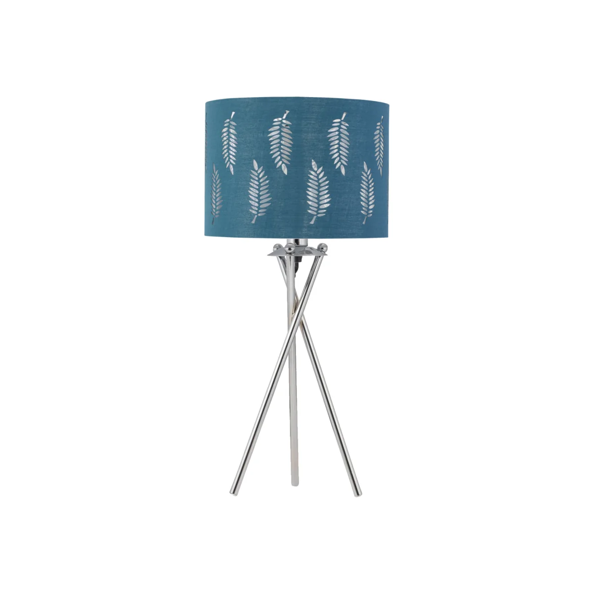 Chrome Tripod Table Lamp With Teal Fern Cut Out Shade - Chrome & Teal – image 1