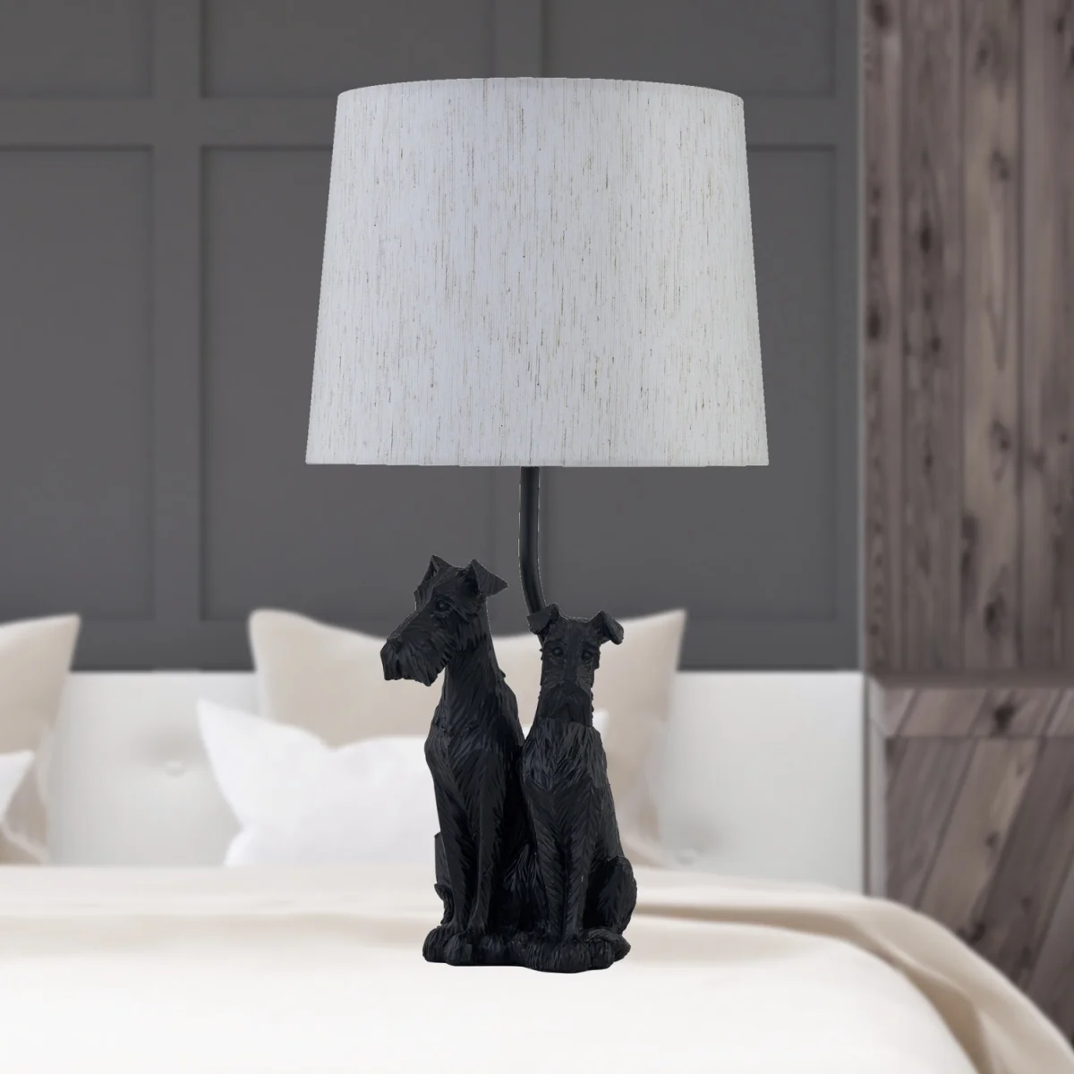 Set Of 2 Friends Table Lamp With Shades - Black Resin And White Cotton – image 6
