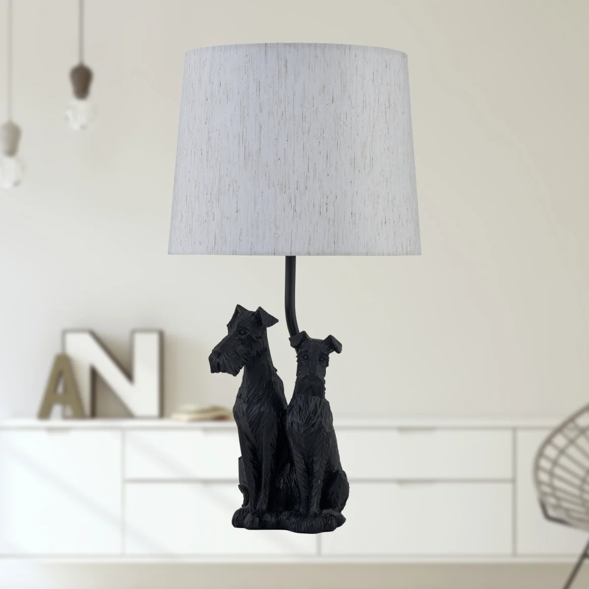 Set Of 2 Friends Table Lamp With Shades - Black Resin And White Cotton – image 7