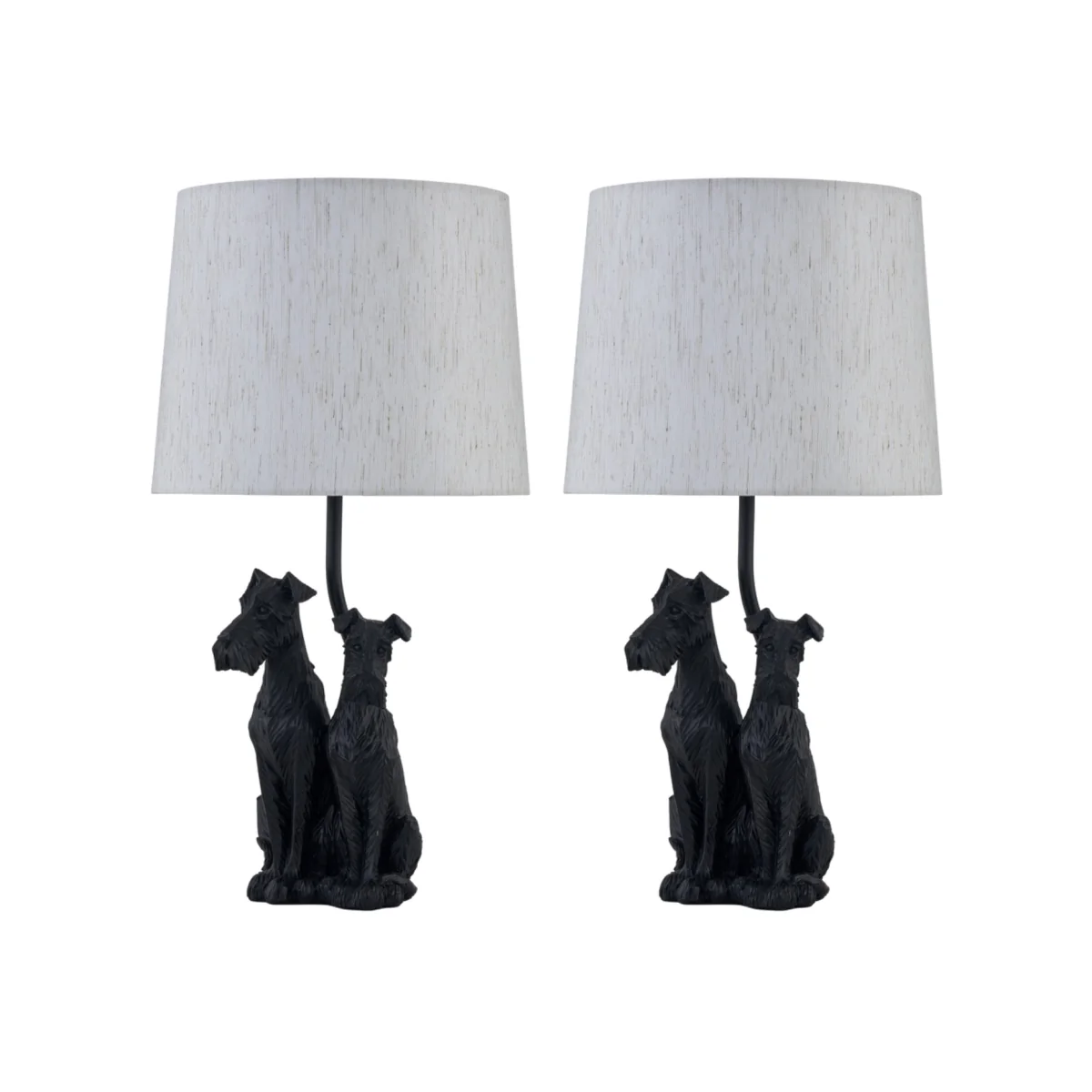 Set Of 2 Friends Table Lamp With Shades - Black Resin And White Cotton – image 1