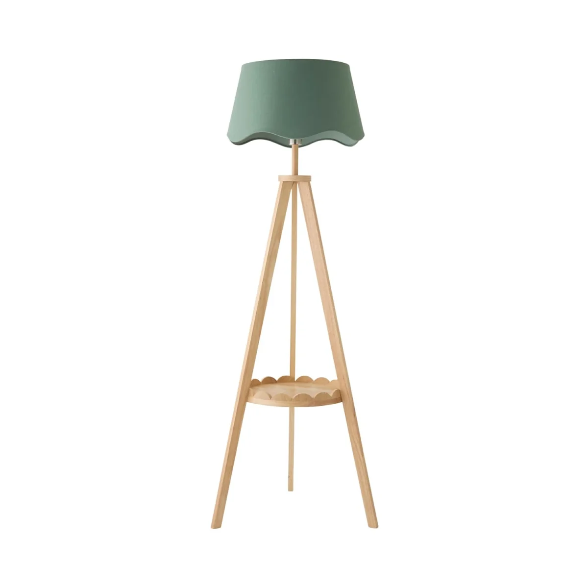 Morrigan Mid Wood Scallop Shelf Tripod Floor Lamp - Sage Scallop Shade - Sage Green – image 3
