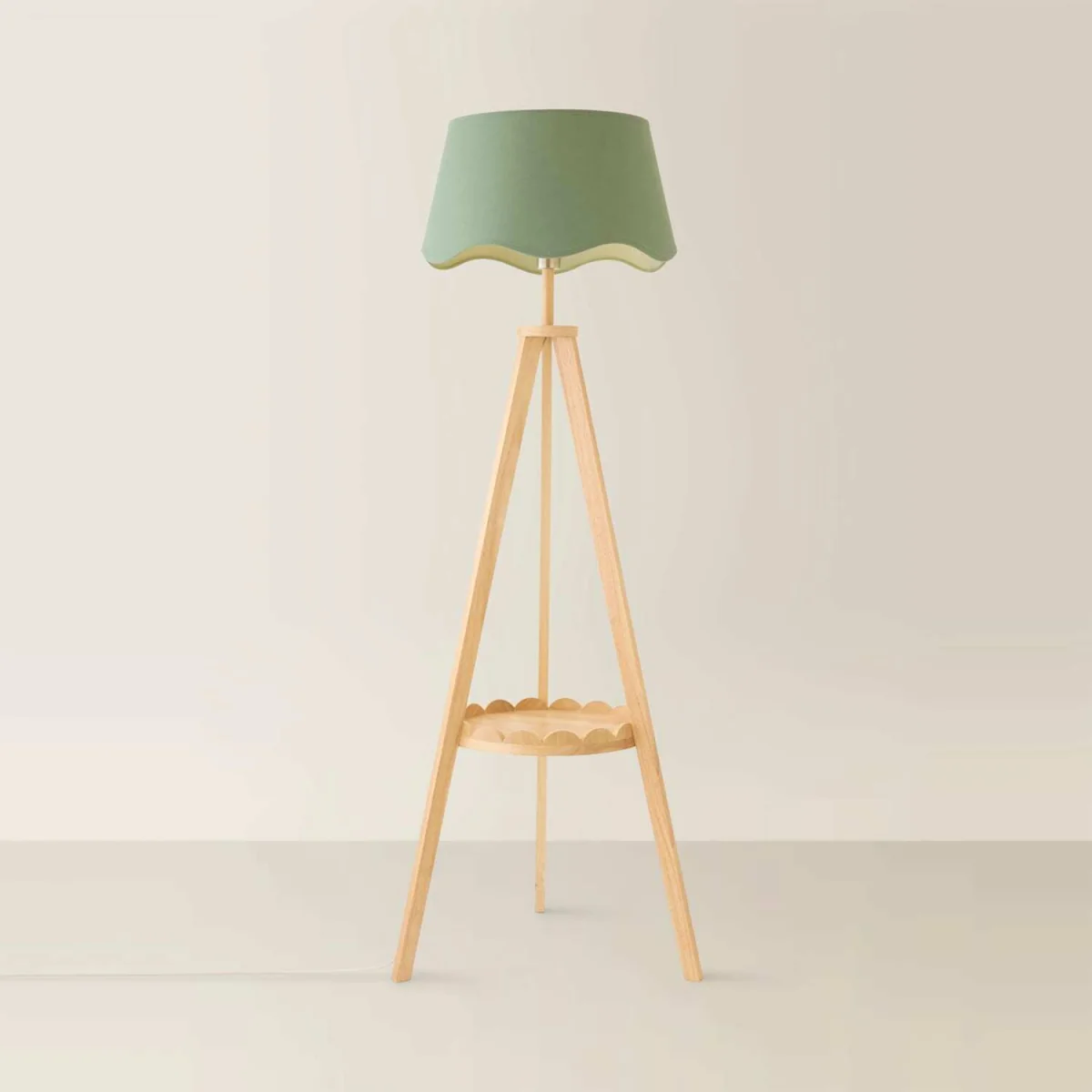 Morrigan Mid Wood Scallop Shelf Tripod Floor Lamp - Sage Scallop Shade - Sage Green – image 5