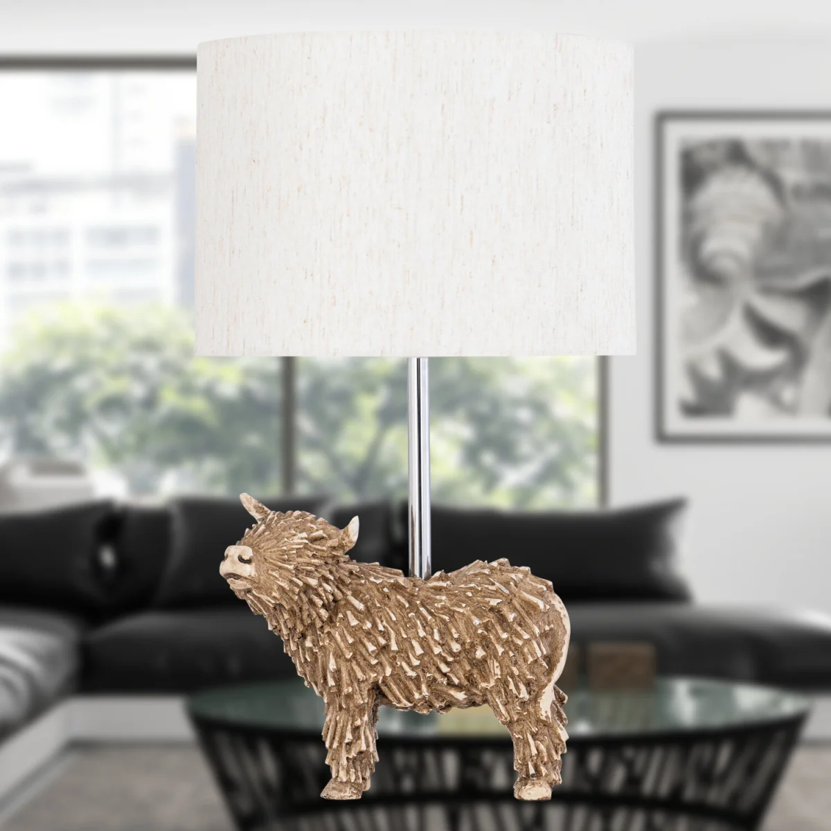 Angus Table Lamp With Shade - Brown & Cream Resin And Oatmeal Linen – image 2