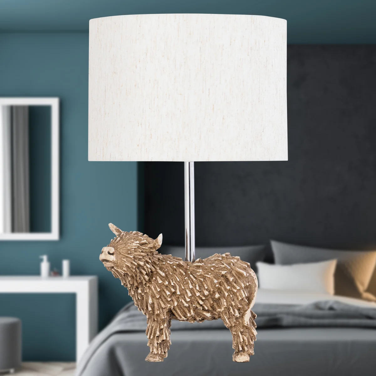 Angus Table Lamp With Shade - Brown & Cream Resin And Oatmeal Linen – image 8