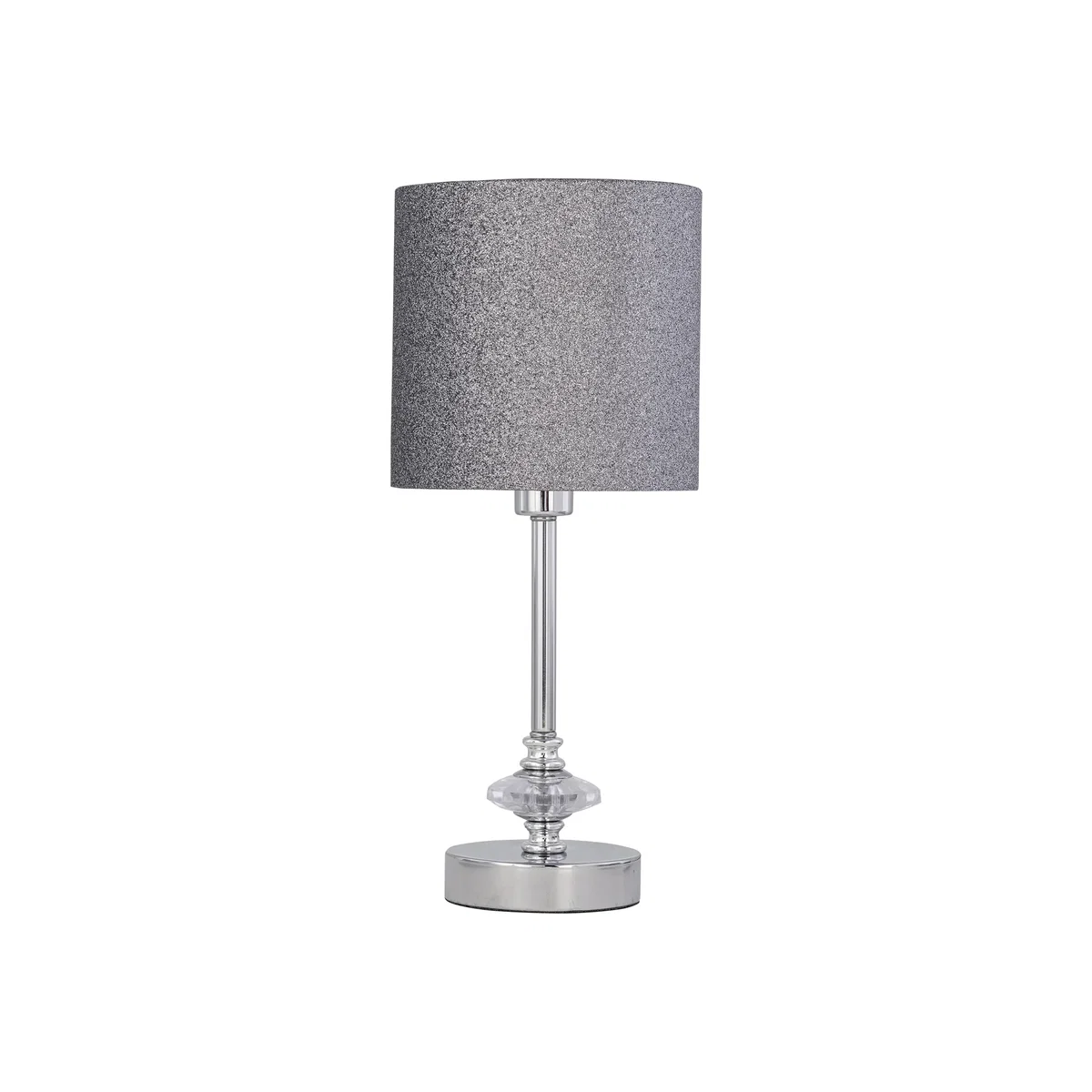 Chrome Jewelled Table Lamp With Silver Glitter Shade - Chrome & Silver – image 1