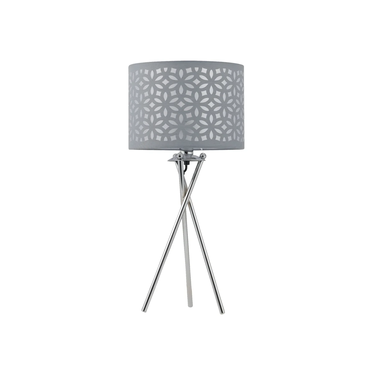 Chrome Tripod Table Lamp With Grey Laser Cut Shade - Grey Laser Cut Cotton – image 1