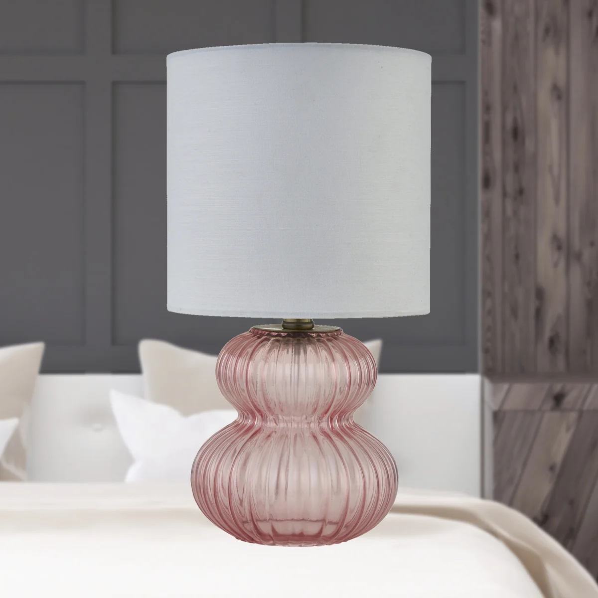 Set Of 2 Walter Table Lamps - Clear Pink Glass And White Cotton – image 6