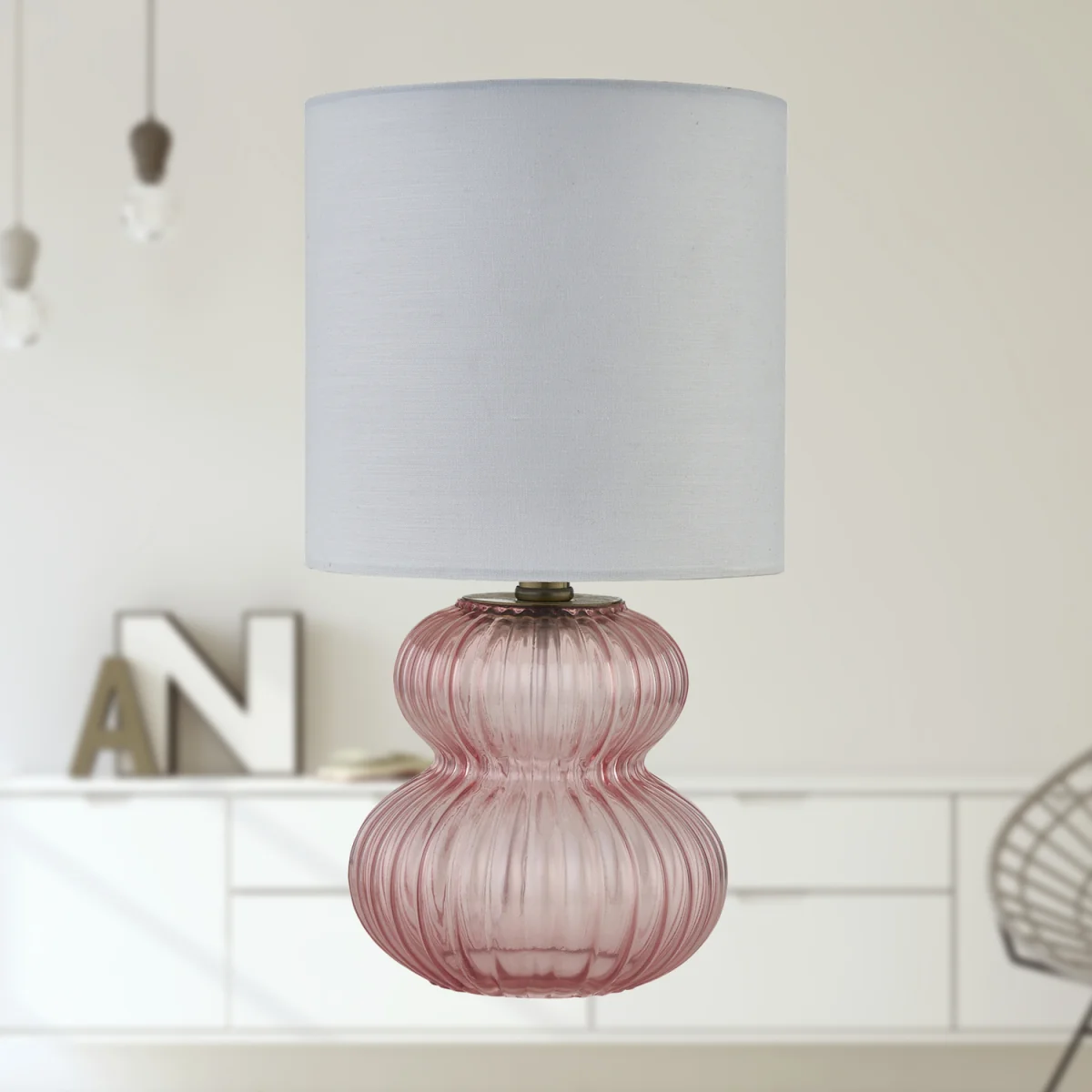 Set Of 2 Walter Table Lamps - Clear Pink Glass And White Cotton – image 7