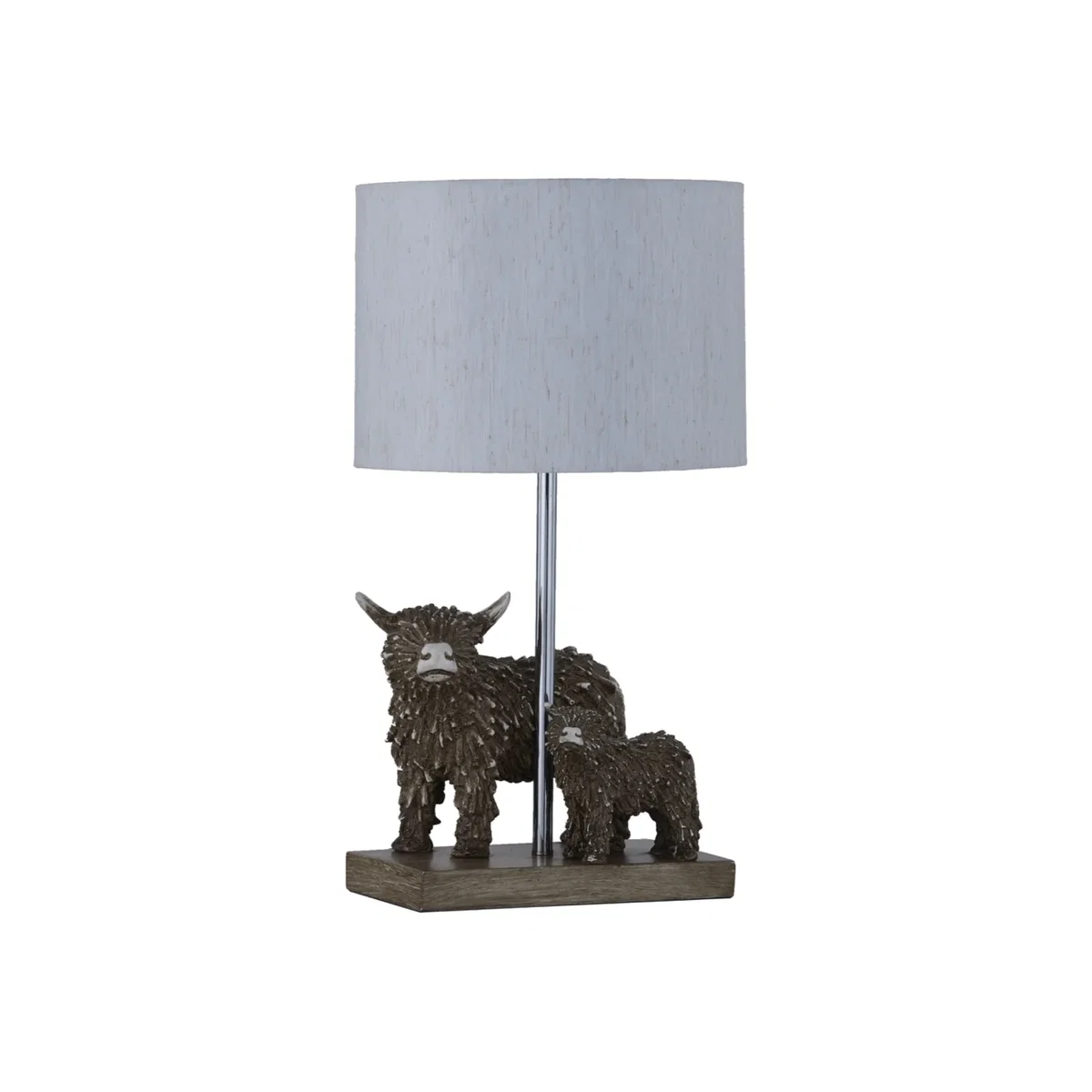 Angus & Hamish Highland Cows Table Lamp With Oatmeal Linen Shade - Brown & Cream – image 1