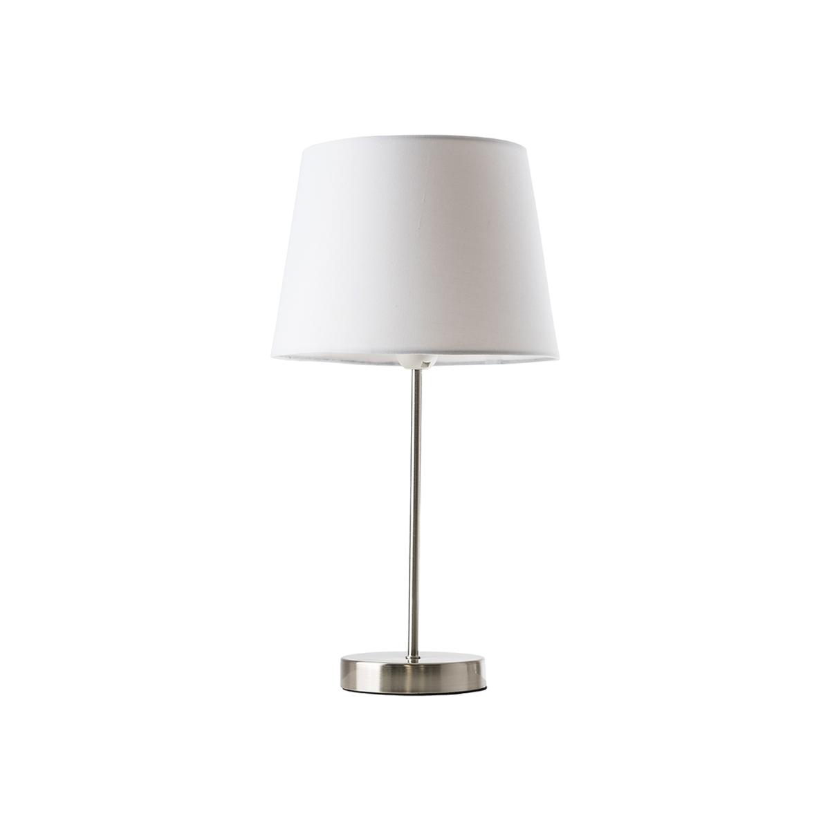 Modern Floor Lamp In Satin Metal Finish With White Drum Shade - Silver