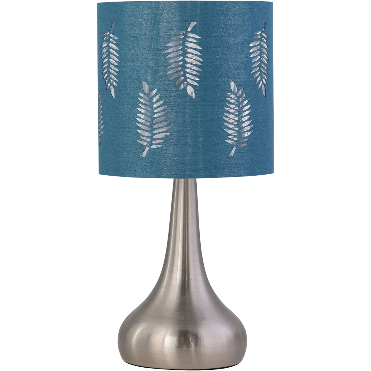 Set Of 2 Romana Brushed Chrome Touch Table Lamps With Teal Shades - Satin Nickel & Teal – image 4