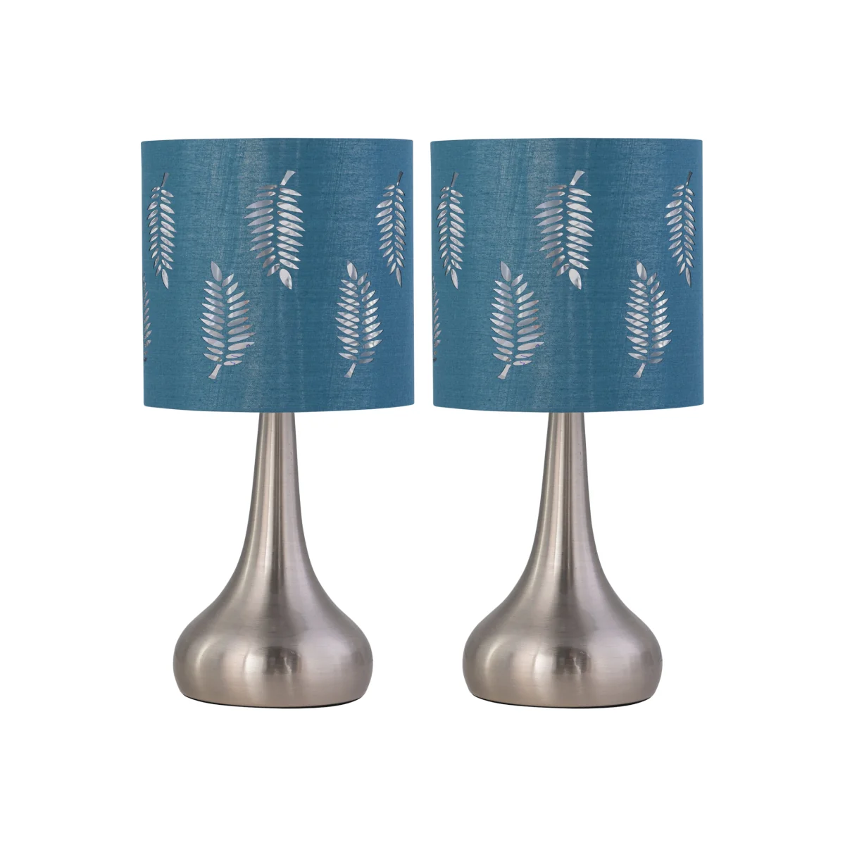 Set Of 2 Romana Brushed Chrome Touch Table Lamps With Teal Shades - Satin Nickel & Teal – image 1