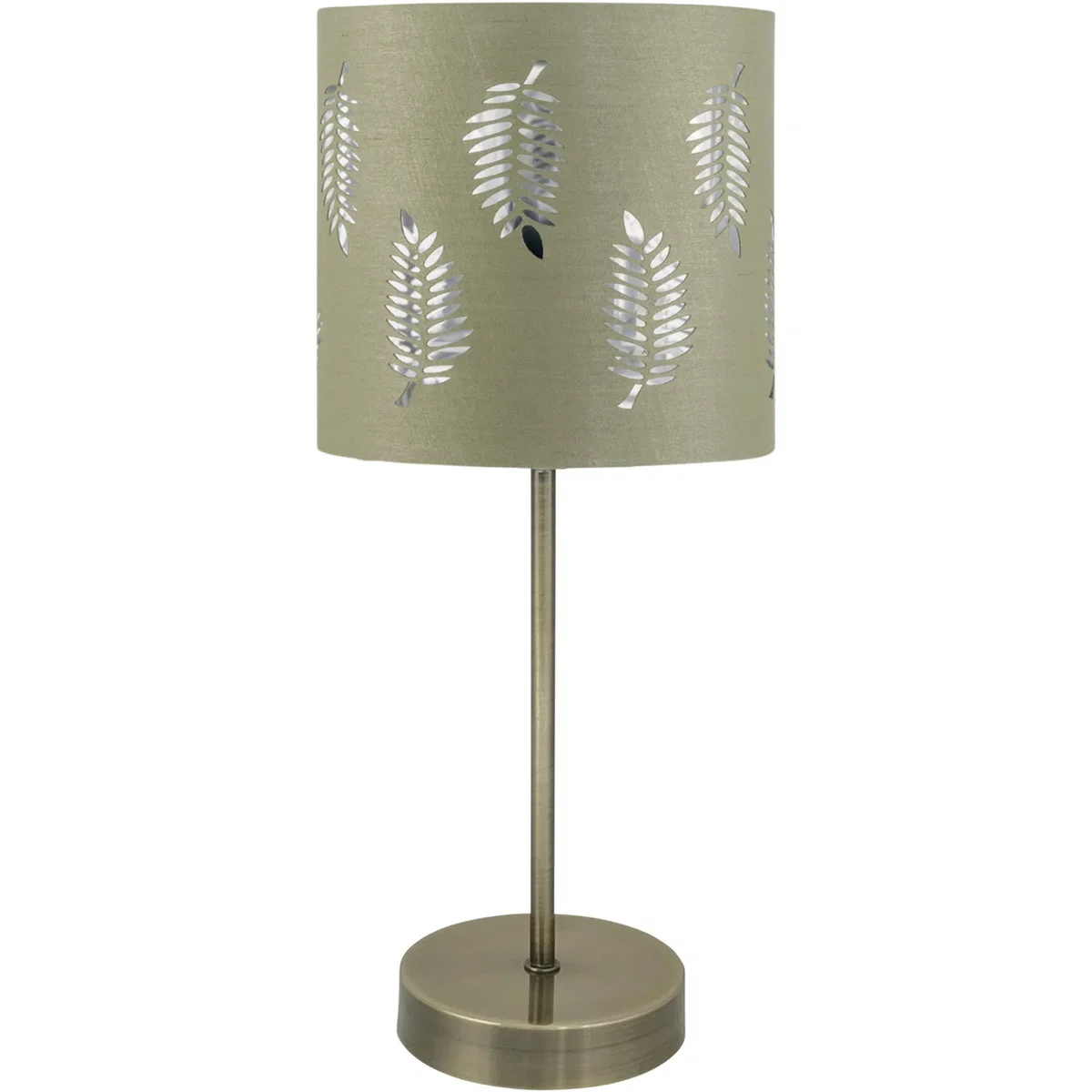 Set Of 2 Antique Brass Stick Table Lamps With Sage Green Fern Shades - Antique Brass & Sage Green – image 4