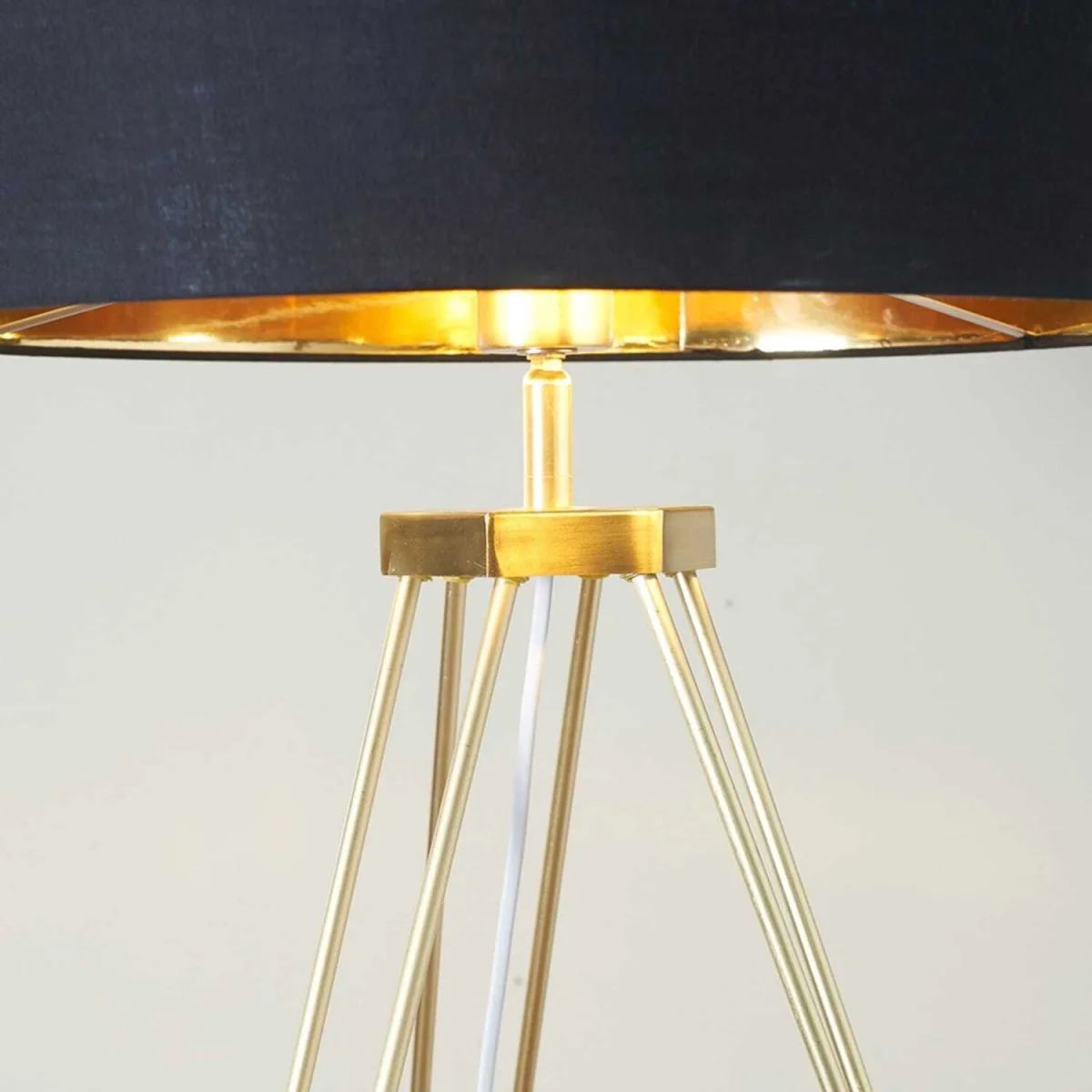 Aero Gold Metal Tripod Floor Lamp With Large Black And Gold Shade - Gold / Yes - Black and Gold – image 2