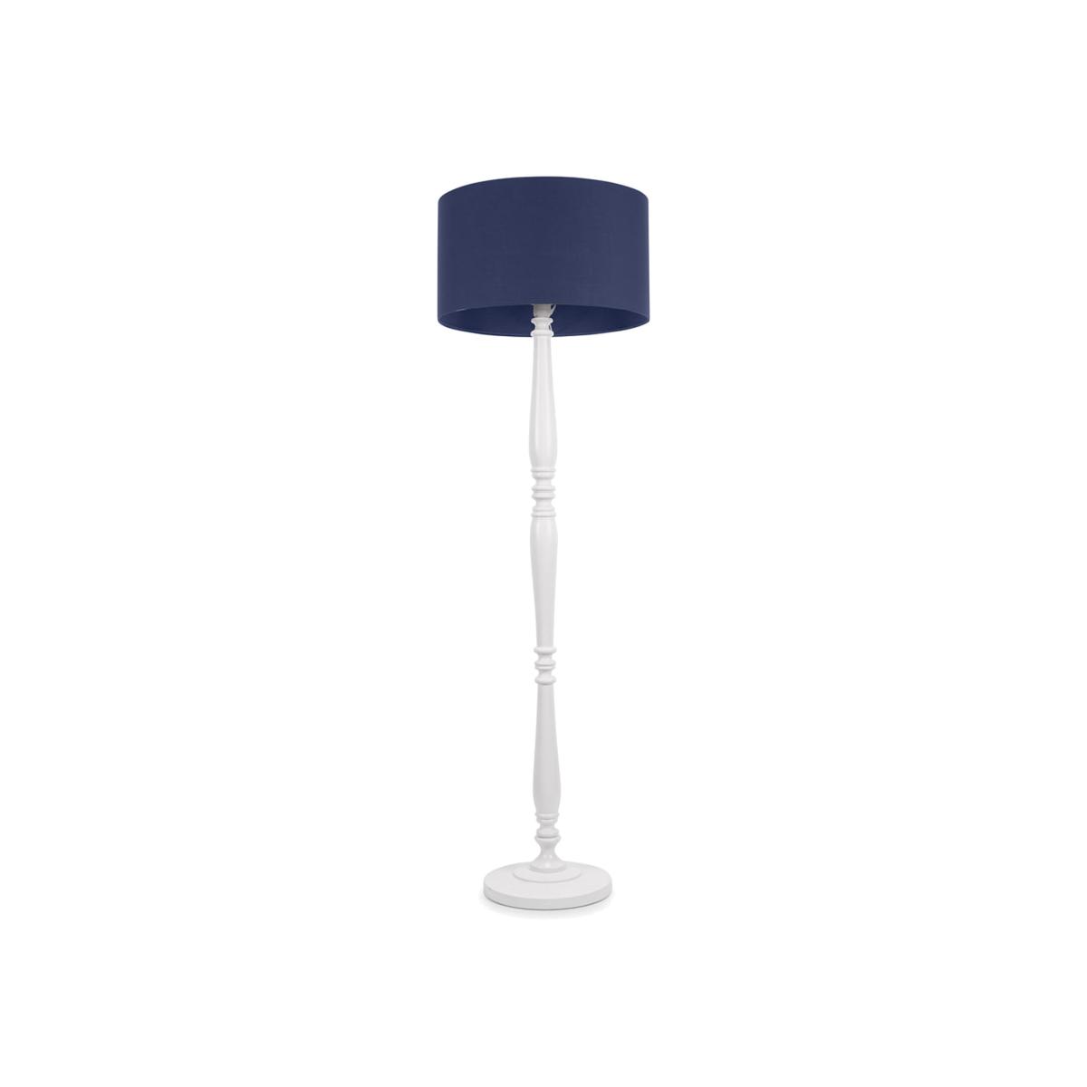 Victoria White Wood Floor Lamp Drum Shade and LED Bulb - Navy