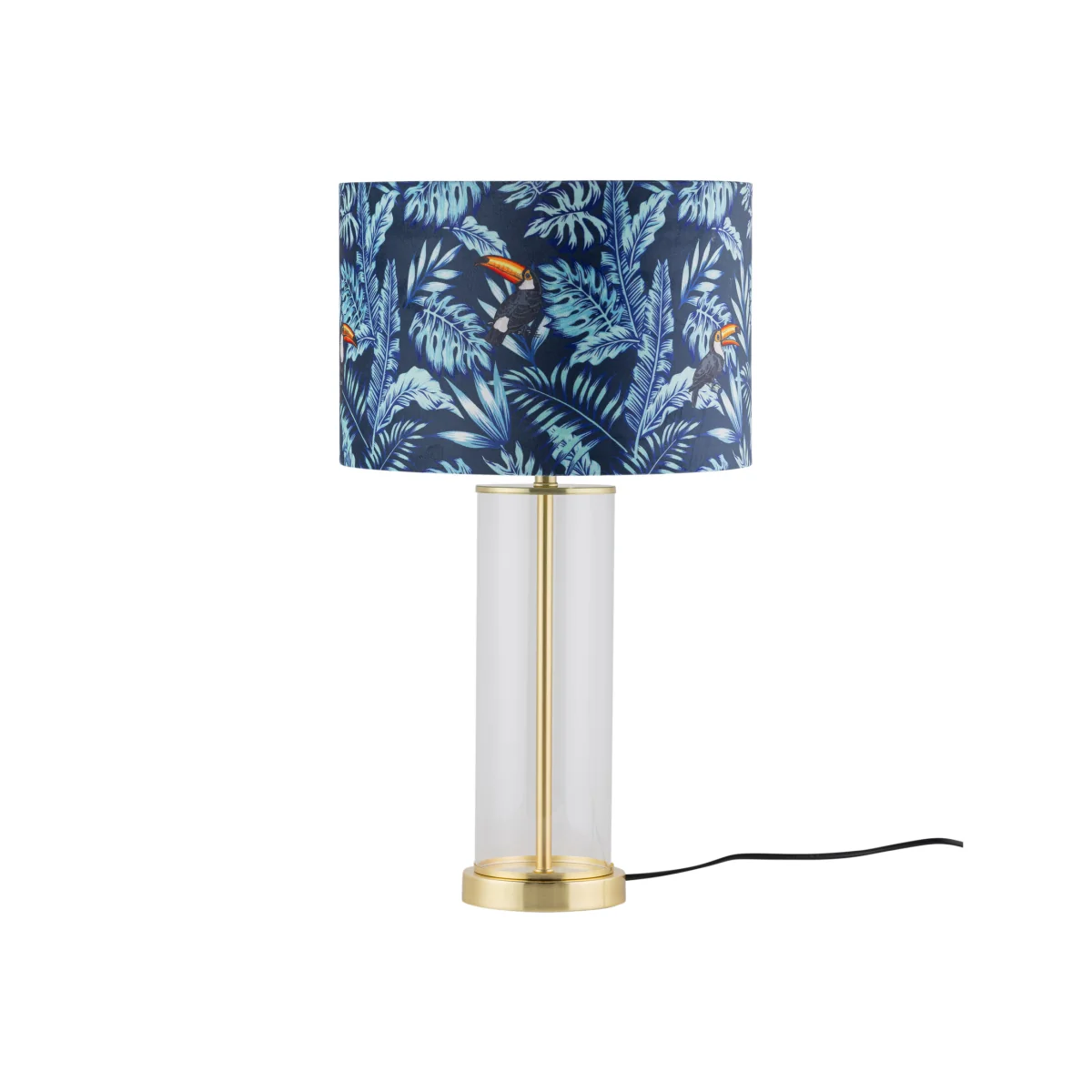 Aura Satin Brass Table Lamp With Toucan Velvet Shade - Satin Brass & Toucan – image 1