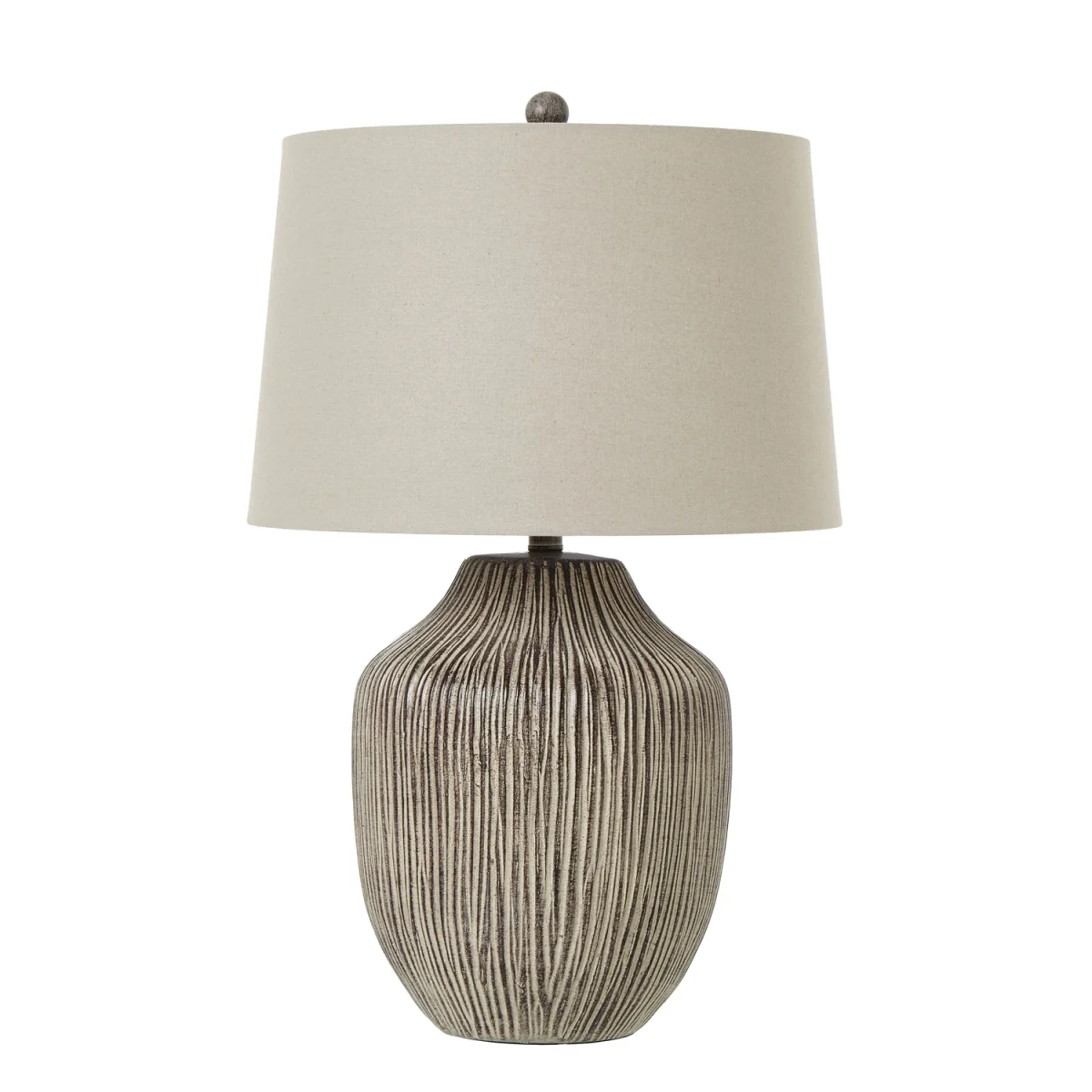 Artisan Carved Textured Table Lamp With Linen Shade - Brown – image 3