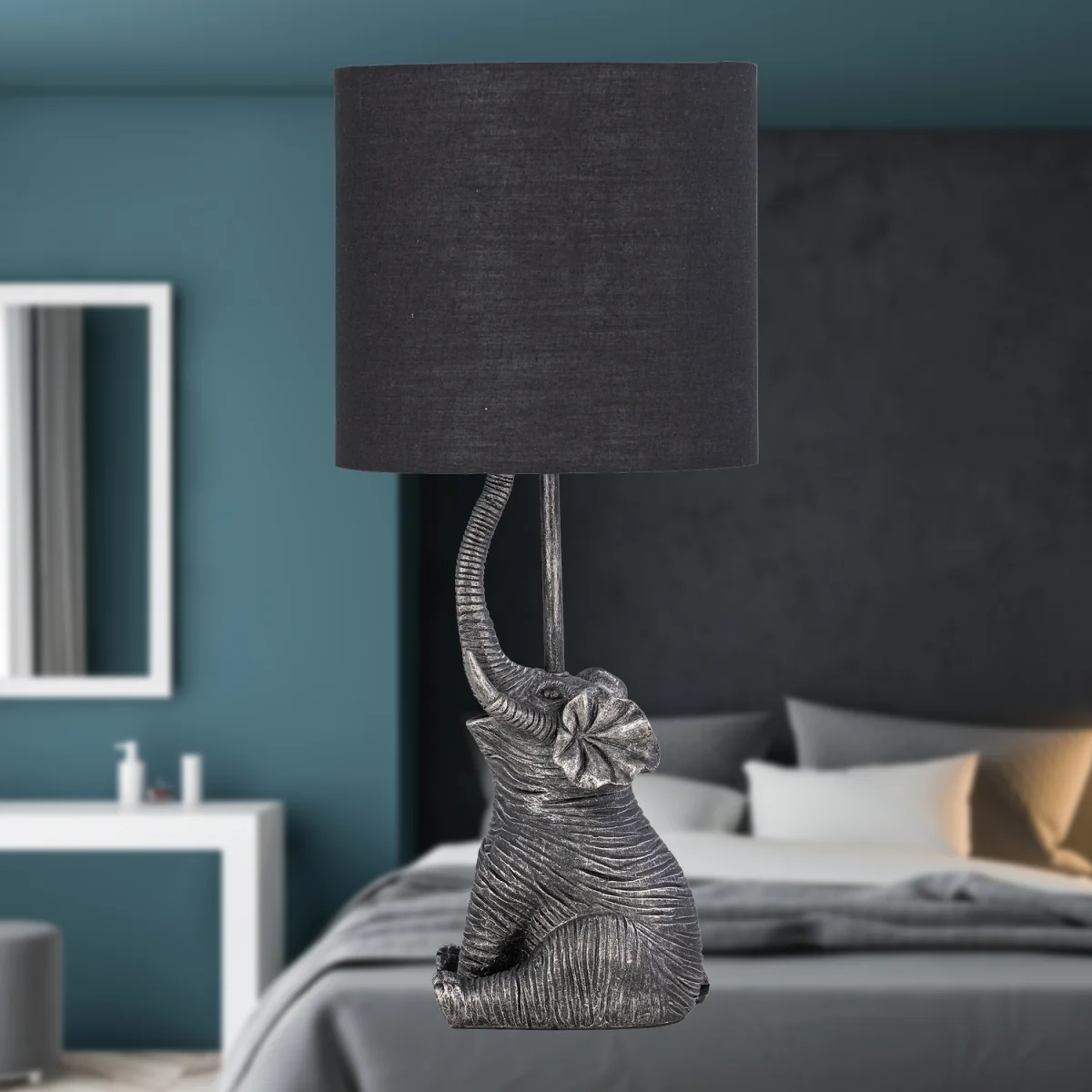 Elephant Black Resin Table Lamp With Black Fabric Shade - Black & Black – image 6