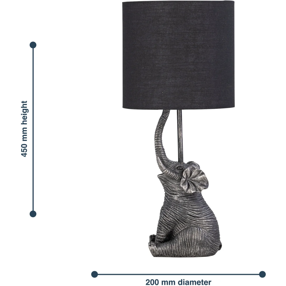 Elephant Black Resin Table Lamp With Black Fabric Shade - Black & Black – image 8