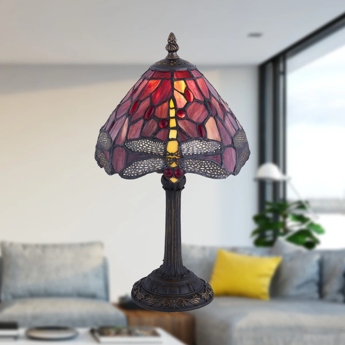 Lysa Table Lamp With Shade - Antique Brass And Tiffany Decorated Glass – image 2