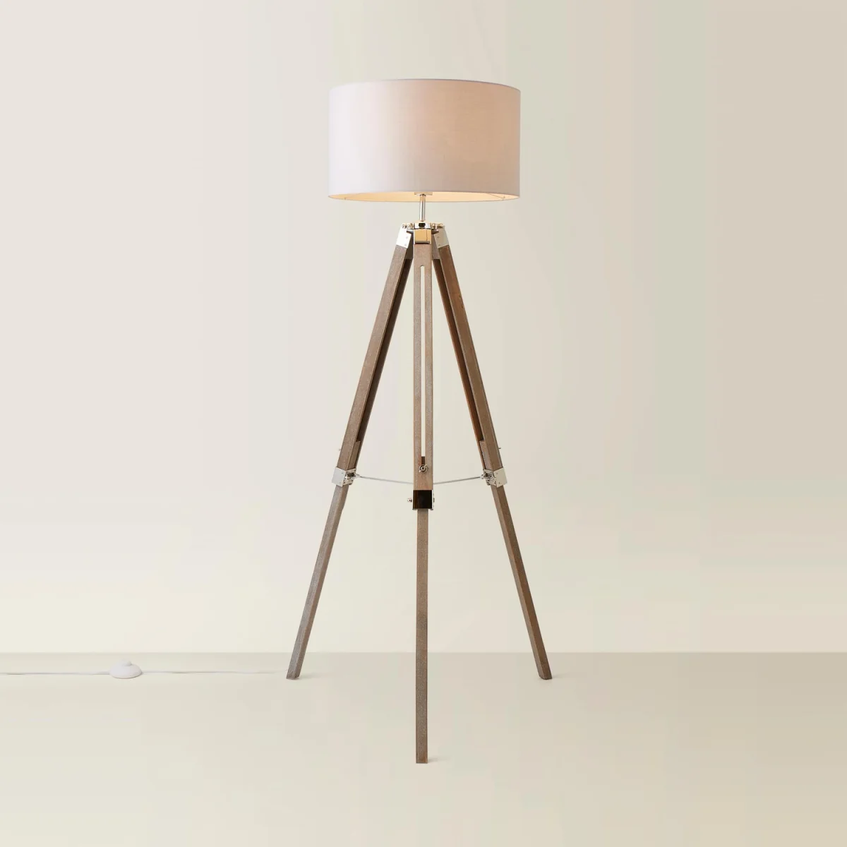 Clipper Light Wood Tripod Floor Lamp with Drum Shade - Grey / Yes – image 3