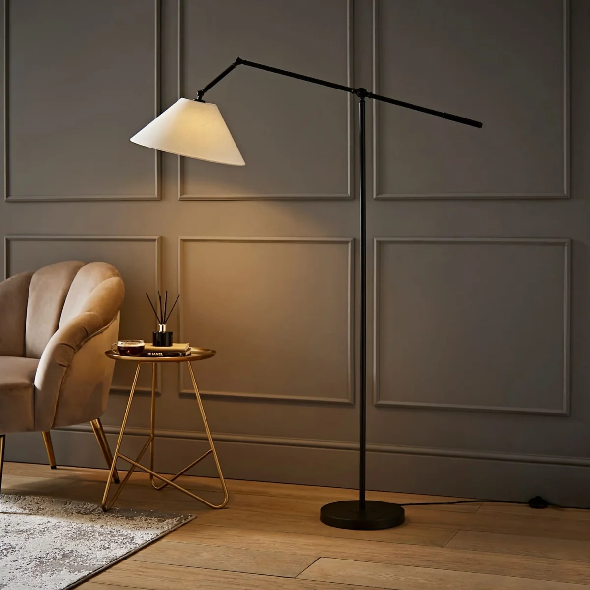 Layla Black Adjustable Floor Lamp with Linen Shade - Black / No - Black – image 2