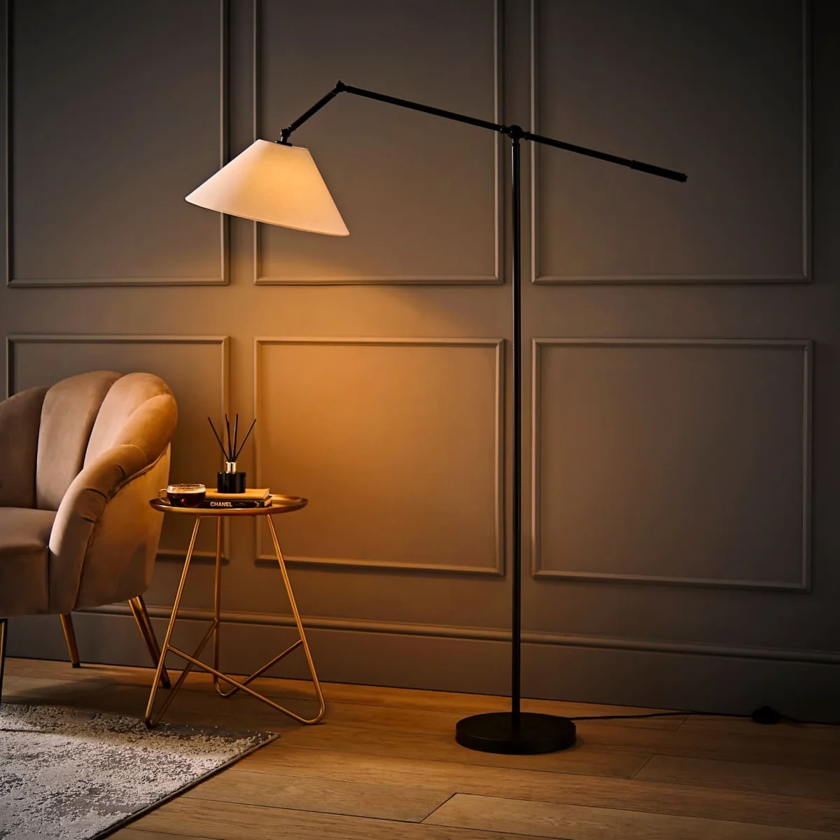 Layla Black Adjustable Floor Lamp with Linen Shade - Black / No - Black – image 4