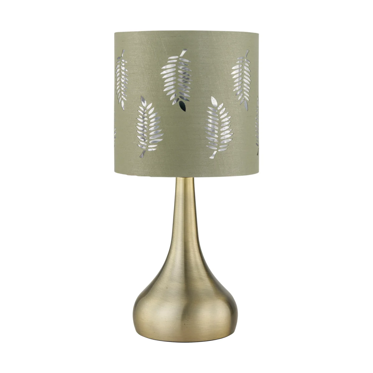 Set Of 2 Romana Antique Brass Touch Lamps With Sage Green Fern - Antique Brass & Sage Green – image 2