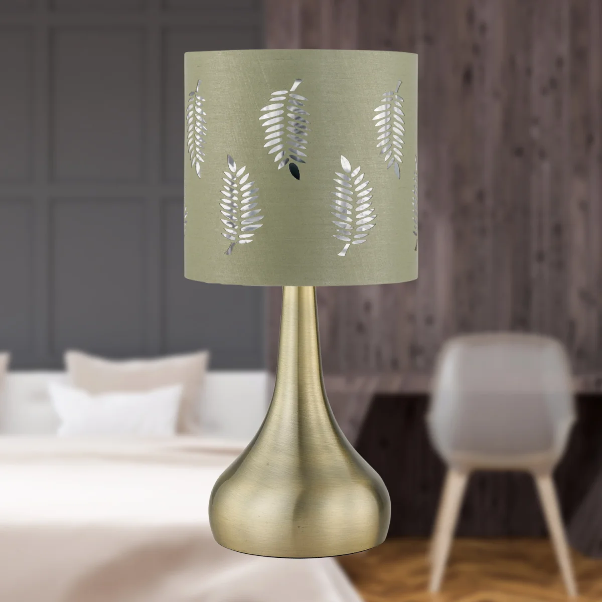 Set Of 2 Romana Antique Brass Touch Lamps With Sage Green Fern - Antique Brass & Sage Green – image 4