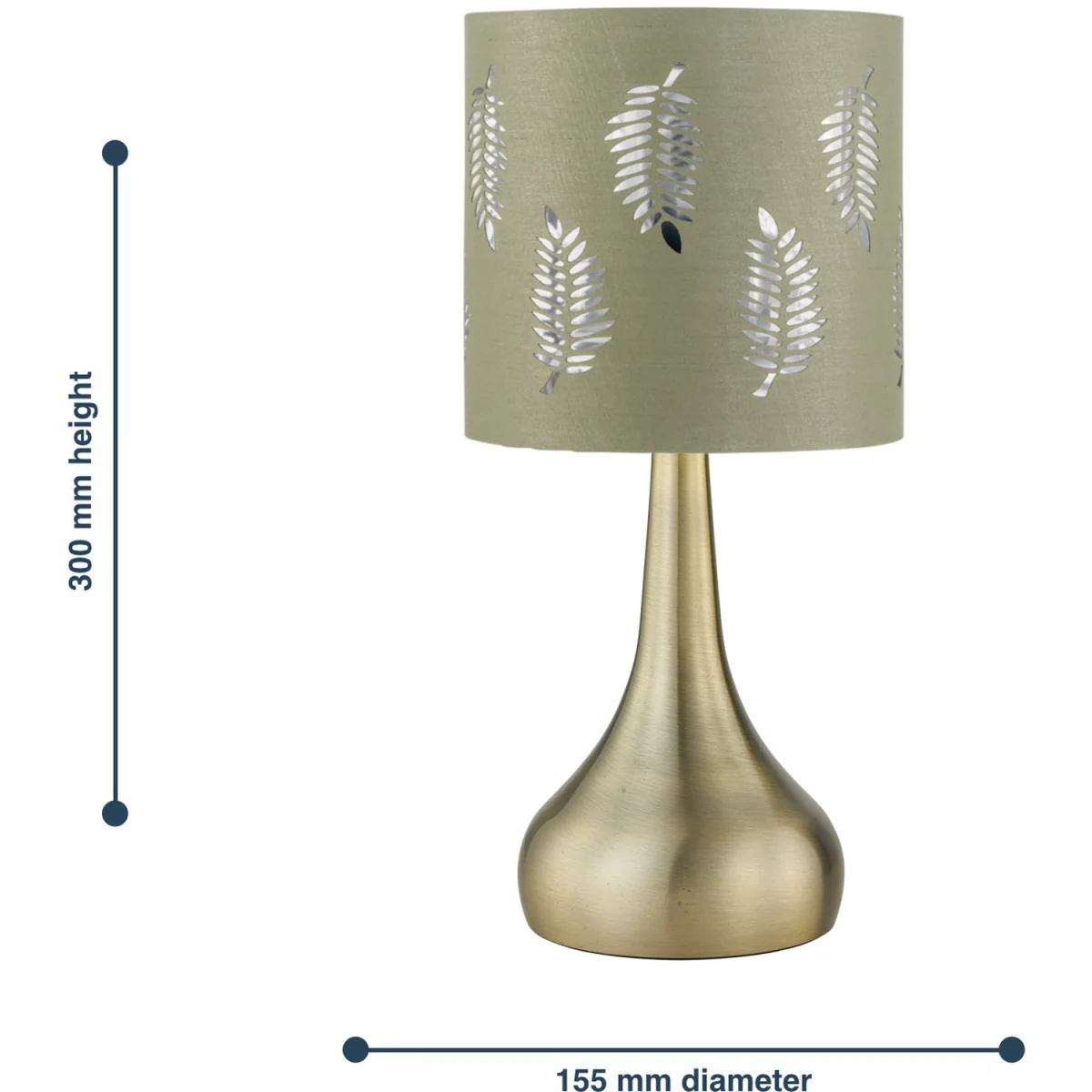 Set Of 2 Romana Antique Brass Touch Lamps With Sage Green Fern - Antique Brass & Sage Green – image 5