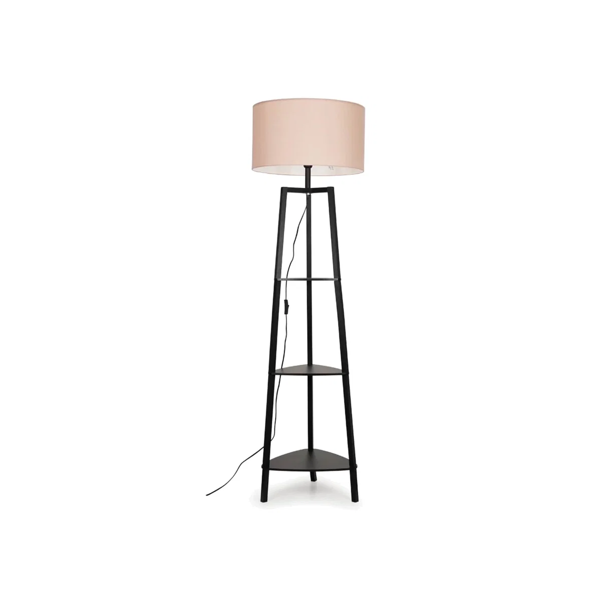 Hiru Black 3 Tier Shelf Floor Lamp with Large Drum Shade - Pink / Yes - Blush Pink