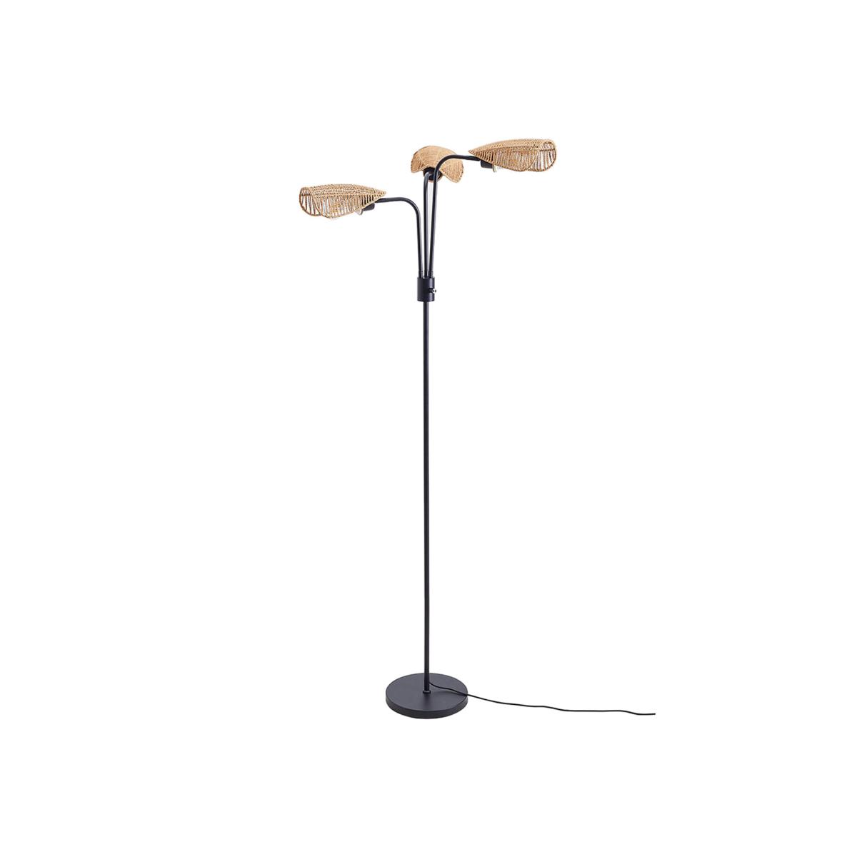 3-Bulb Floor Lamp with Paper Rope Lampshade - Black / 34cm