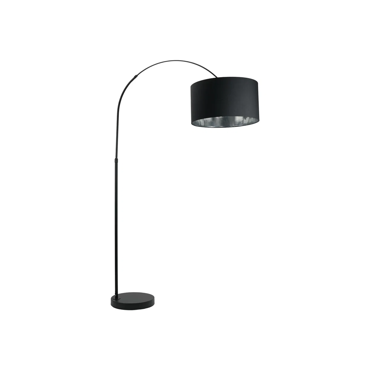 Louis Black Arched Floor Lamp with Fabric Drum with Chrome Inner Shade Bulb - Black