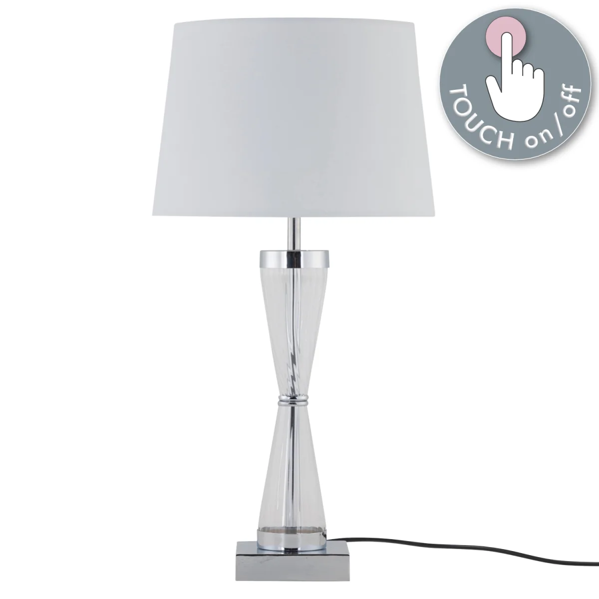 Chrome Plate Table Touch Light With White Cotton Fabric Shade - Chrome & White – image 2