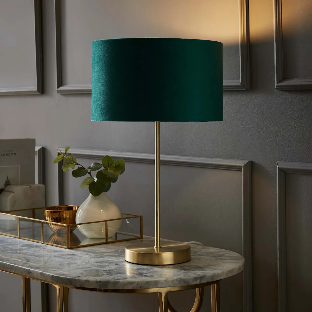 Charlie Brushed Chrome Table Lamp with Velvet Shade - Forest Green – image 4