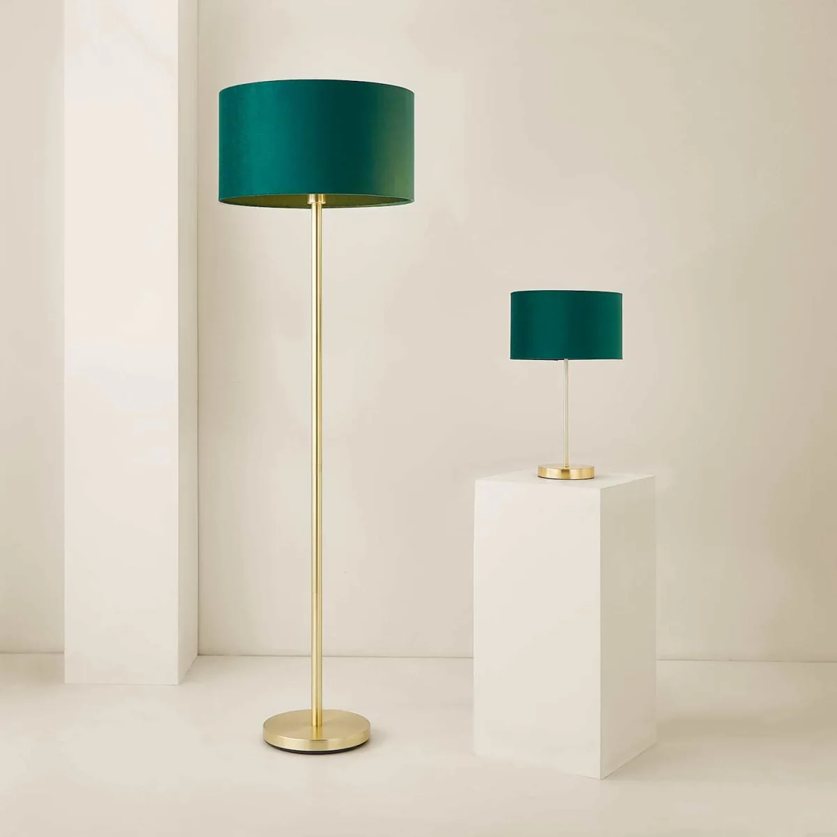 Charlie Brushed Chrome Table Lamp with Velvet Shade - Forest Green – image 7