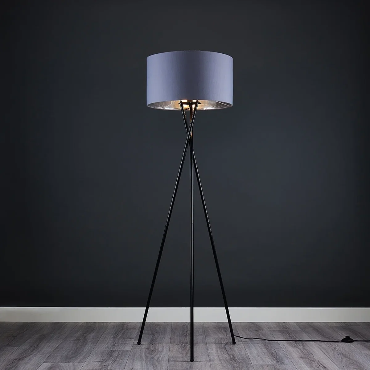 Camden Tripod Floor Lamp with Metallic Inner Shade and Bulb - Chrome