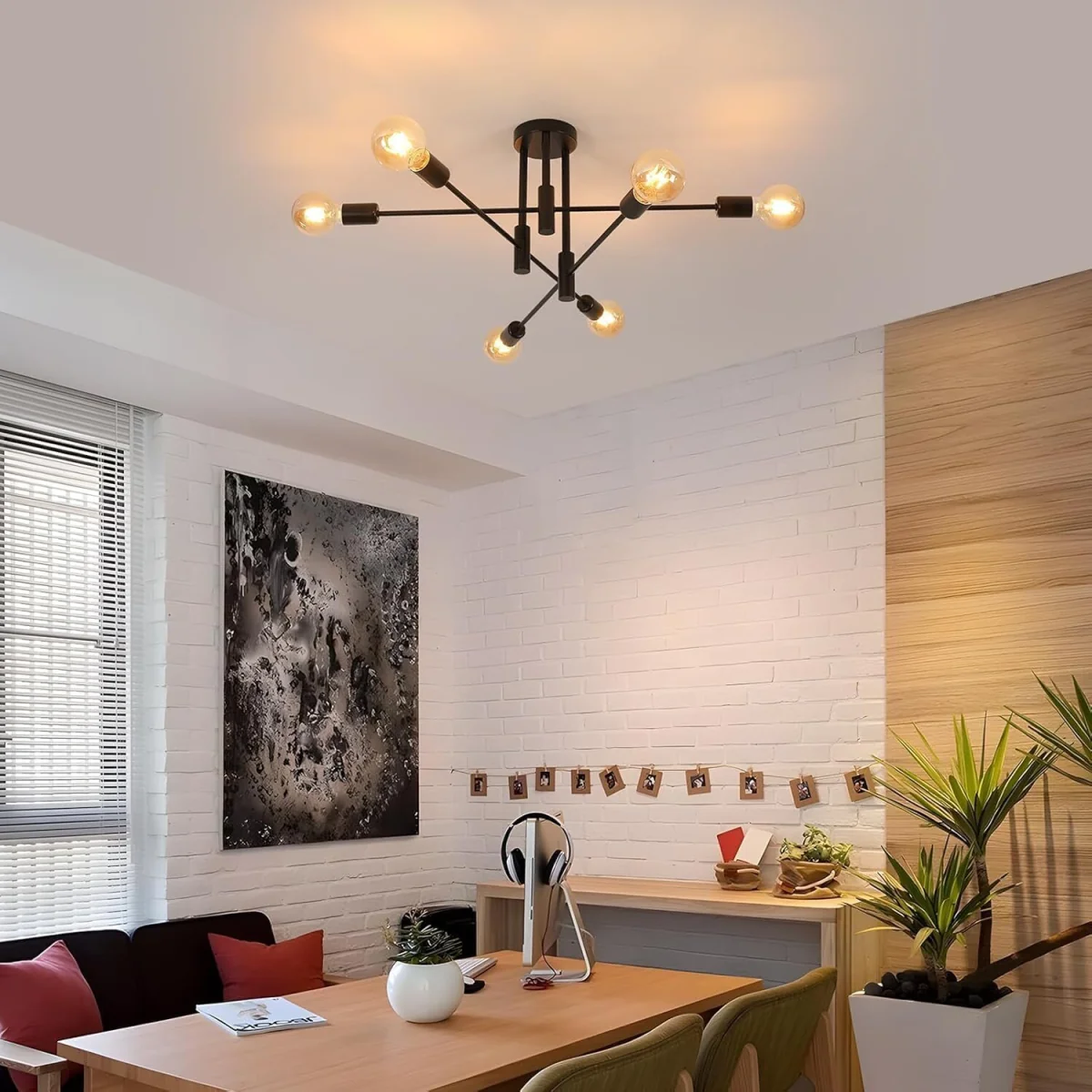 GOECO Industrial Retro Chandelier, 6 Lights Vintage Ceiling Lamp, E27 Base - Black – image 5