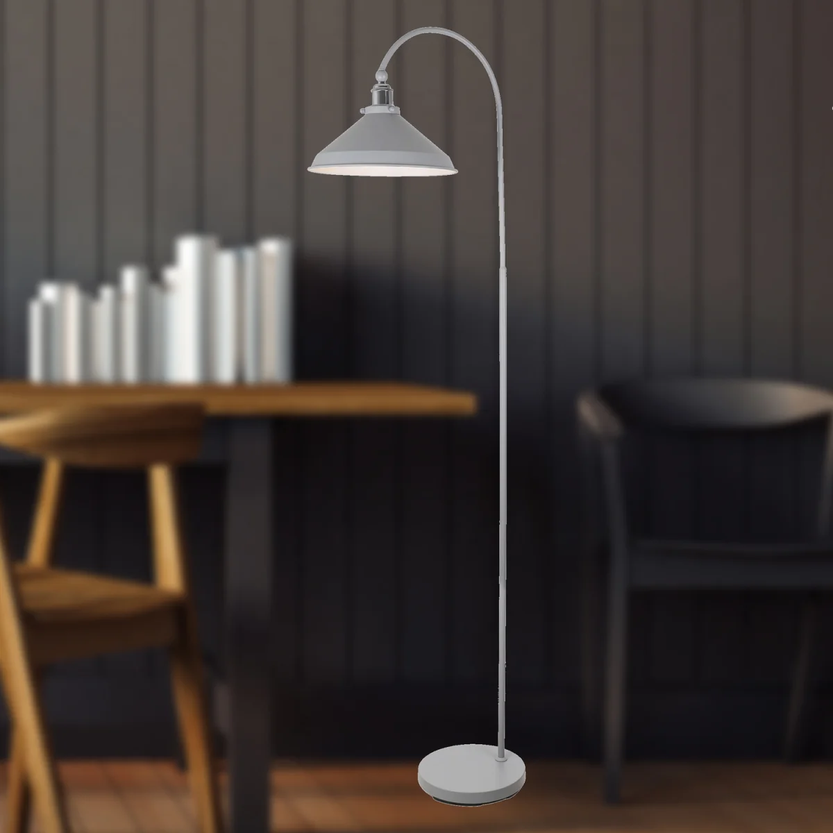 Maxwell Floor Reading Lamp - Flint Grey With Polished Chrome Plate Detail – image 2