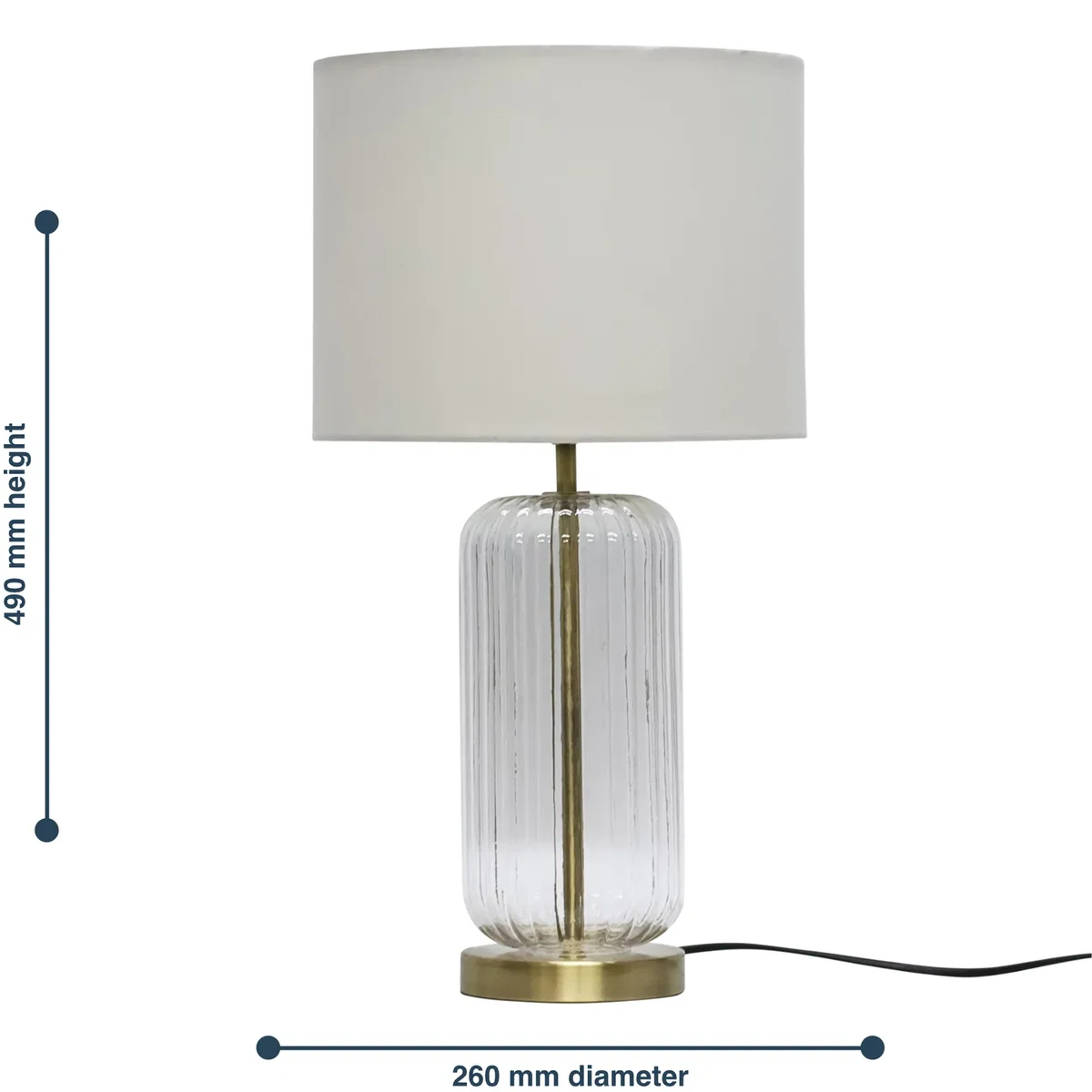 Walpole Fluted Glass Antique Brass 49cm Table Lamp With Ivory Shade - Antique Brass & Ivory – image 5