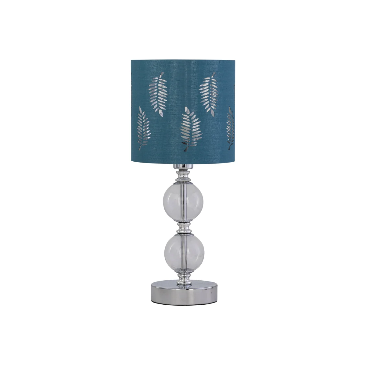 Chrome Two Ball Table Lamp With Teal Fern Shade - Chrome & Teal – image 1
