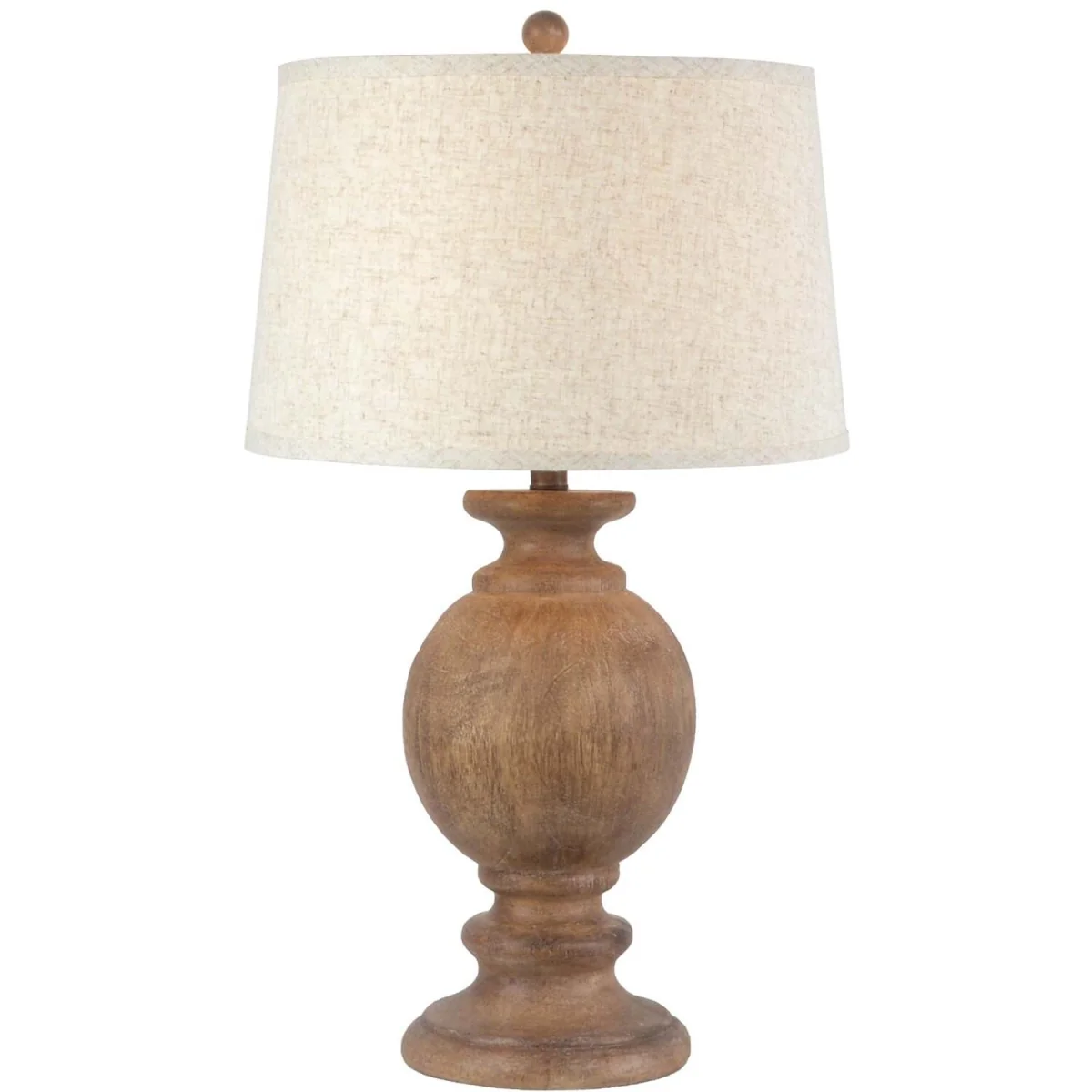 Eguisheim Round Wooden Pillar Table Lamp with Linen Shade - Brown – image 2
