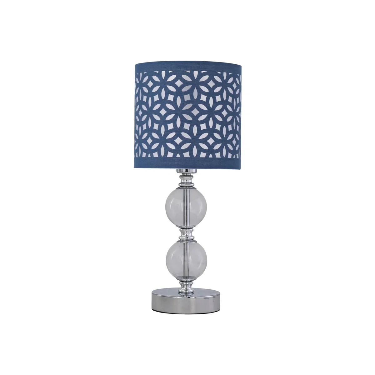 Chrome Two Ball Table Lamp With Navy Blue Cut Out Shade - Chrome & Blue – image 1